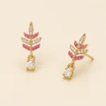 Gold-Tone Leaf Cubic Zirconia Drop Earrings