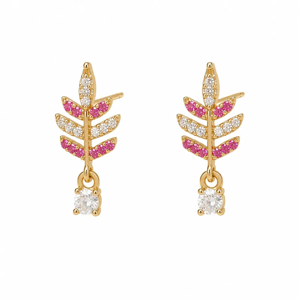 Gold-Tone Leaf Cubic Zirconia Drop Earrings