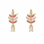 Gold-Tone Leaf Cubic Zirconia Drop Earrings