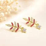 Gold-Tone Leaf Cubic Zirconia Drop Earrings