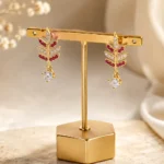 Gold-Tone Leaf Cubic Zirconia Drop Earrings