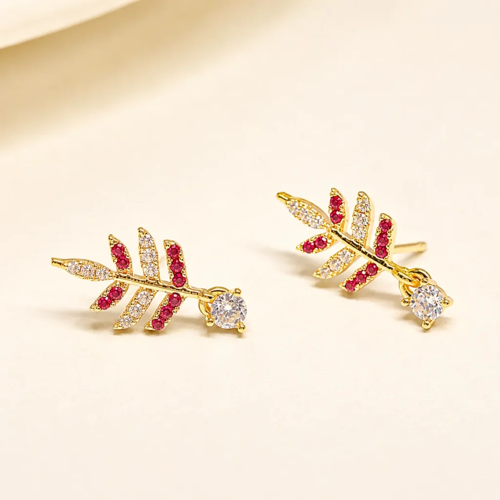 Gold-Tone Leaf Cubic Zirconia Drop Earrings