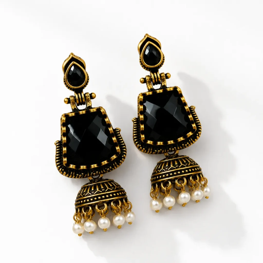 Traditional Resin Crystal Stone Jhumka Earrings