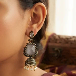 Traditional Resin Crystal Stone Jhumka Earrings