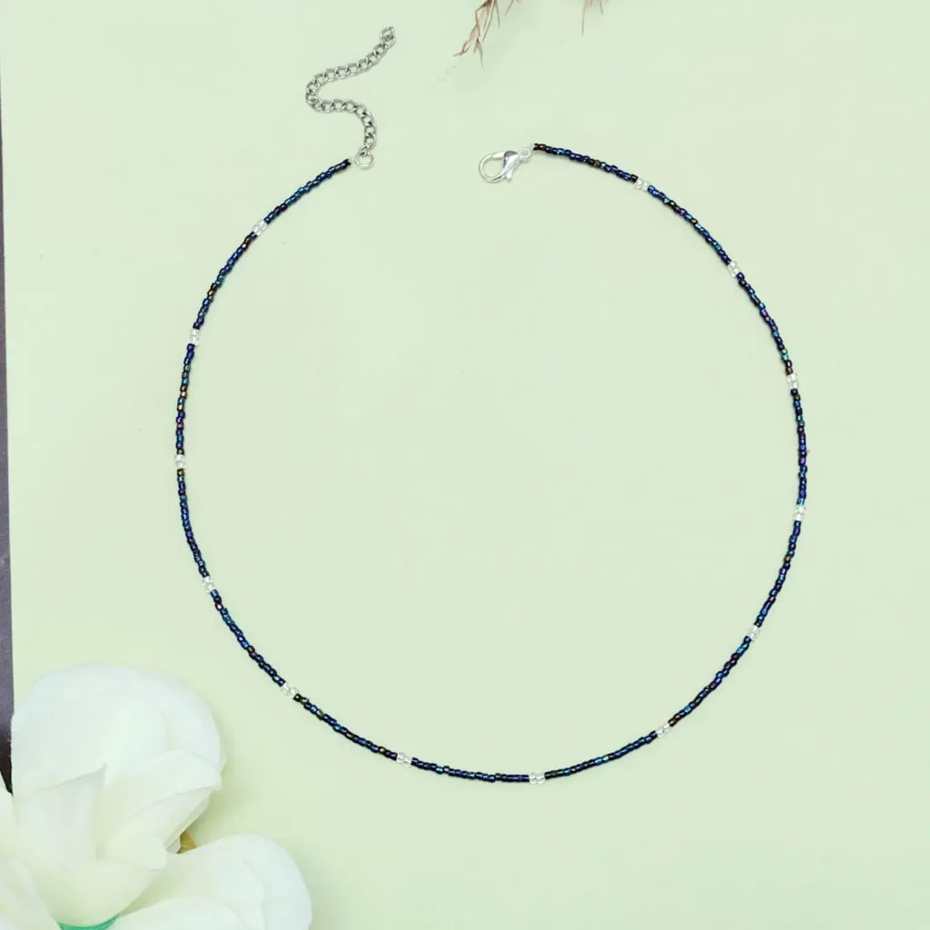 Midnight Blue Seed Bead Choker Necklace