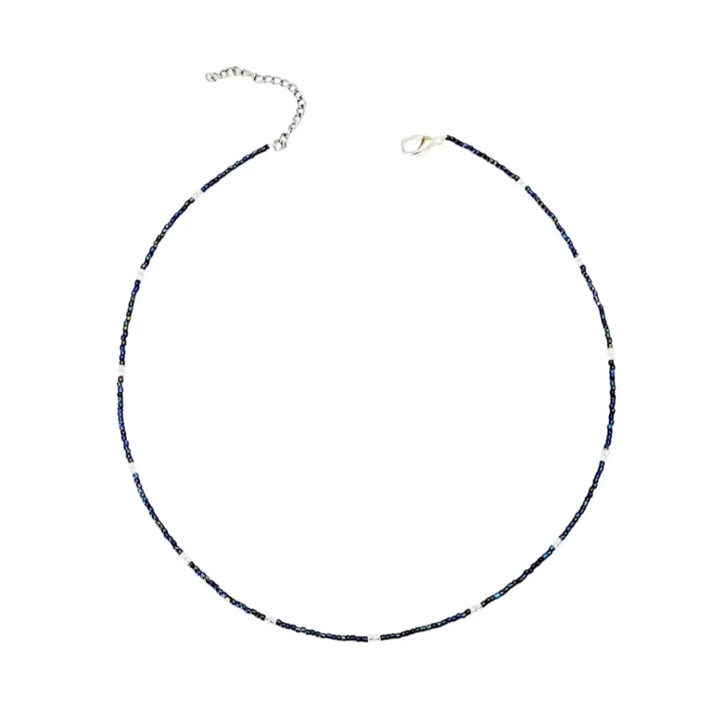 Midnight Blue Seed Bead Choker Necklace