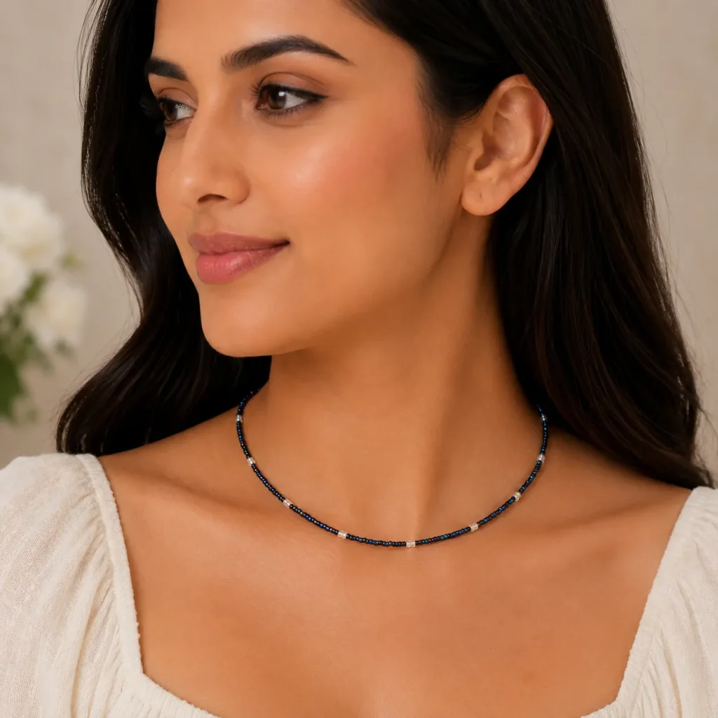 Midnight Blue Seed Bead Choker Necklace