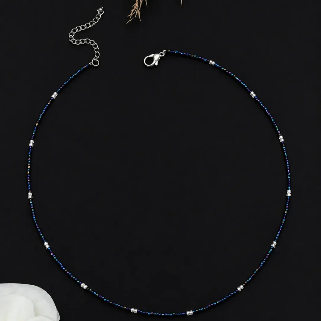 Midnight Blue Seed Bead Choker Necklace