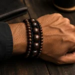 Men's Leather Wrap Bracelet with Wooden Beads