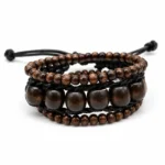 Men's Leather Wrap Bracelet with Wooden Beads