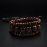 Men's Leather Wrap Bracelet with Wooden Beads