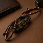 Men's Leather Wrap Bracelet with Wooden Beads