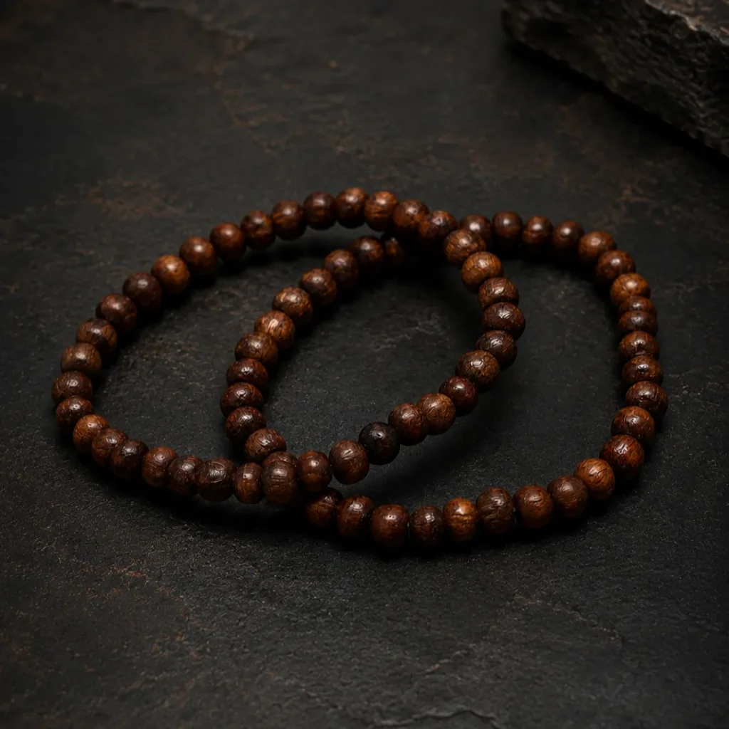 Men's Leather Wrap Bracelet with Wooden Beads
