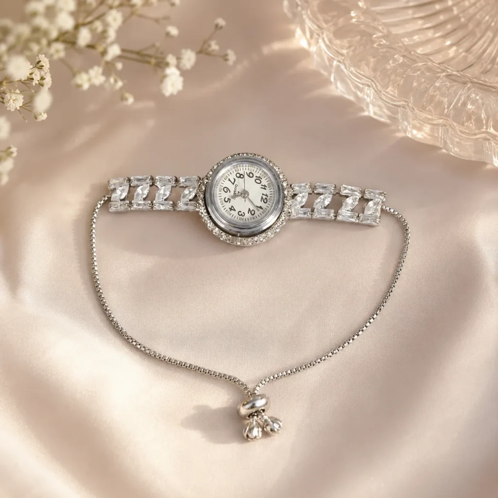 Women's Silver-Tone Cubic Zirconia Bracelet Watch