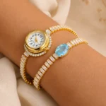 Luxury Gold Tone Cubic Zirconia Bracelet Watch