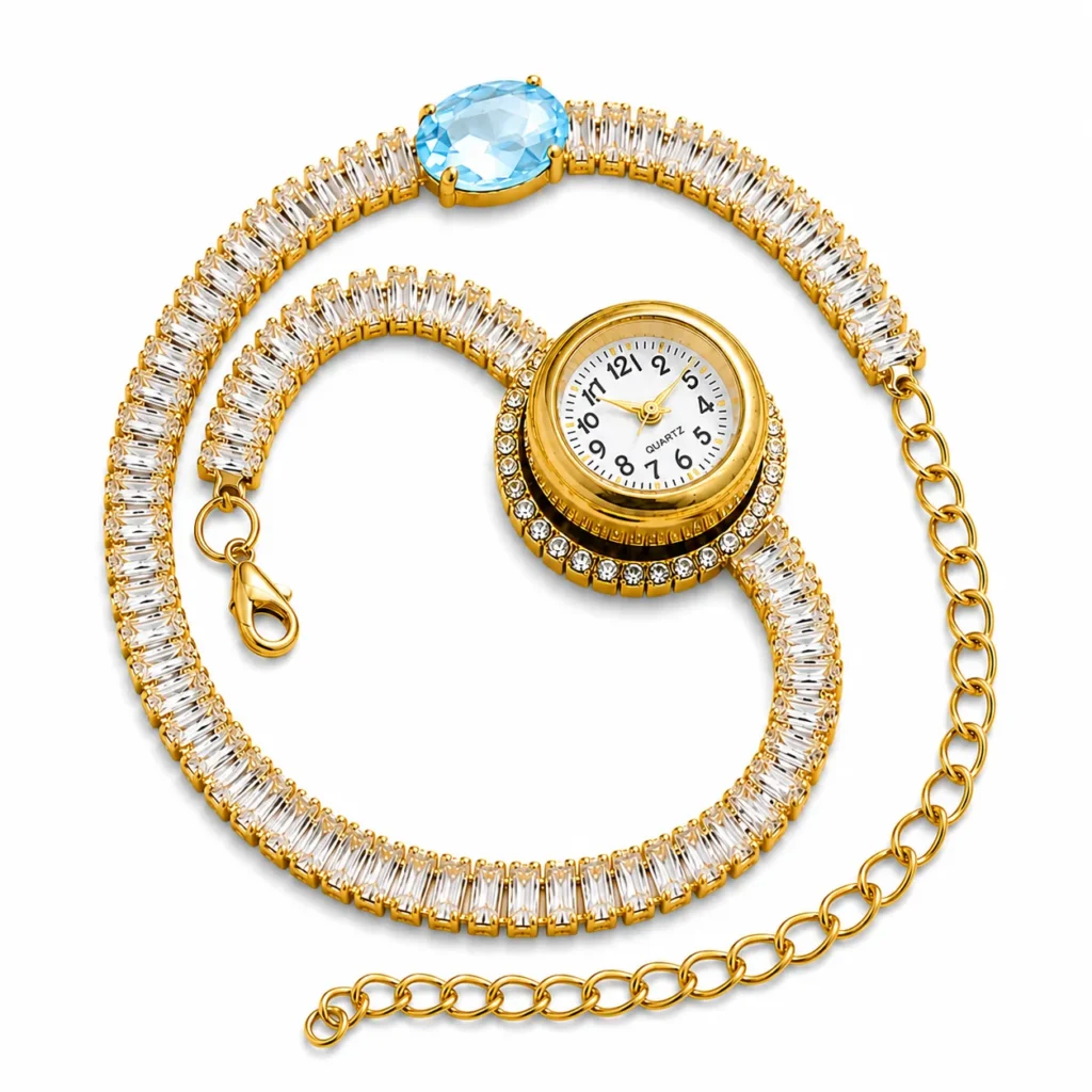 Luxury Gold Tone Cubic Zirconia Bracelet Watch