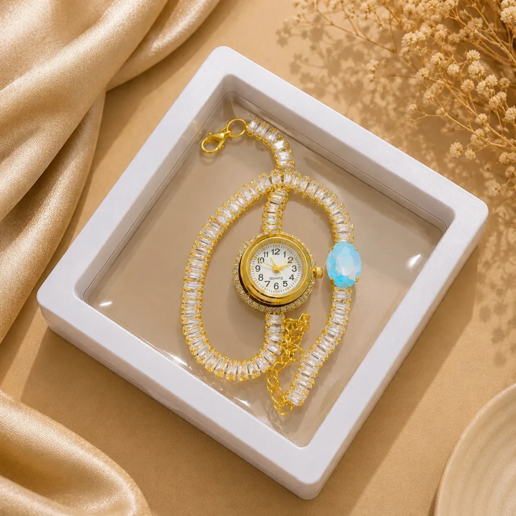 Luxury Gold Tone Cubic Zirconia Bracelet Watch