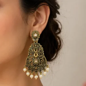 Designer Antique Gold-Tone Chandbali Earrings