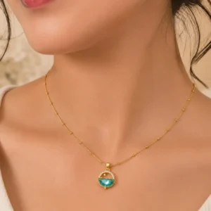 Gold-Tone Cubic Zirconia Ocean Blue Pendant