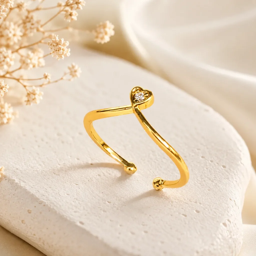 Open Band Cubic Zirconia Heart Ring