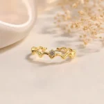 Stylish Gold-Tone Wavy CZ Ring for Women