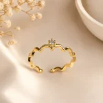 Stylish Gold-Tone Wavy CZ Ring for Women