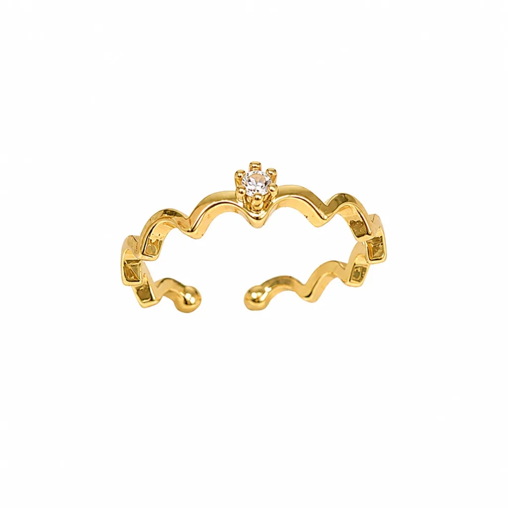 Stylish Gold-Tone Wavy CZ Ring for Women