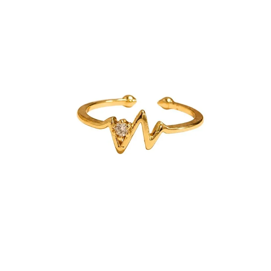 Gold-Tone Cubic Zirconia Heartbeat Wave Ring