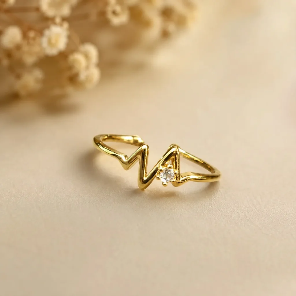 Gold-Tone Cubic Zirconia Heartbeat Wave Ring