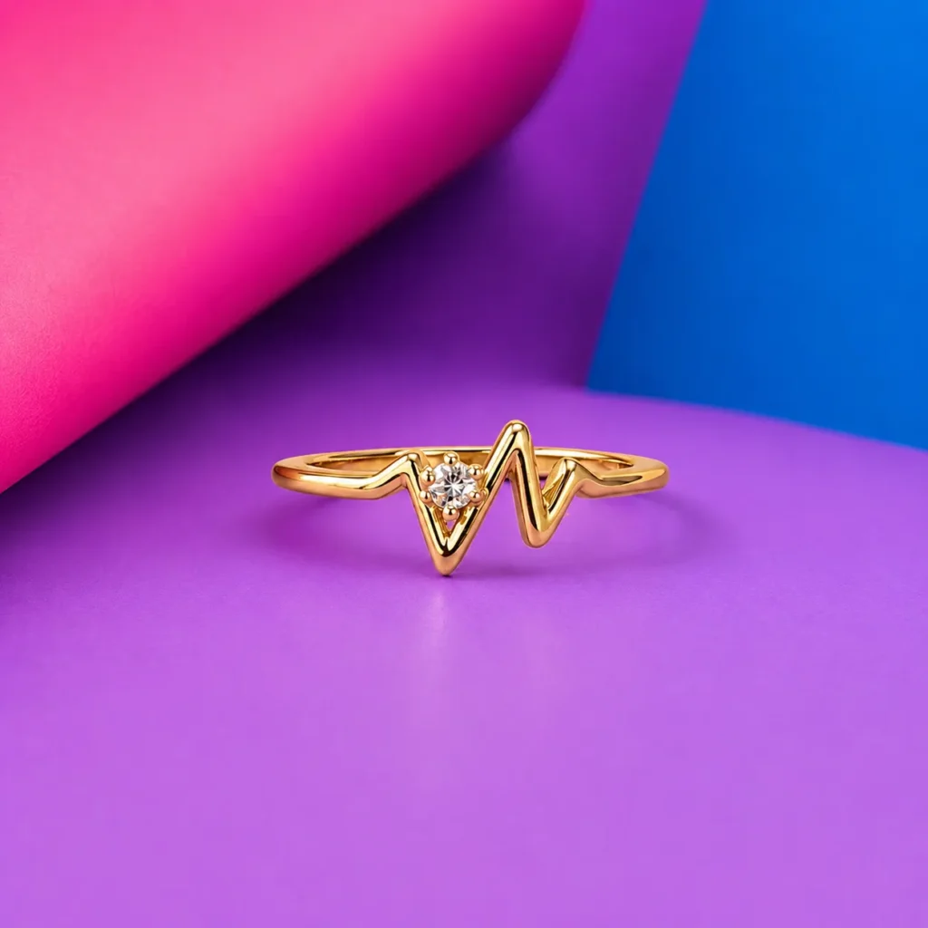 Gold-Tone Cubic Zirconia Heartbeat Wave Ring