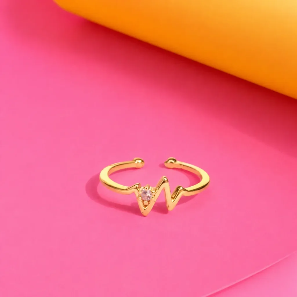 Gold-Tone Cubic Zirconia Heartbeat Wave Ring