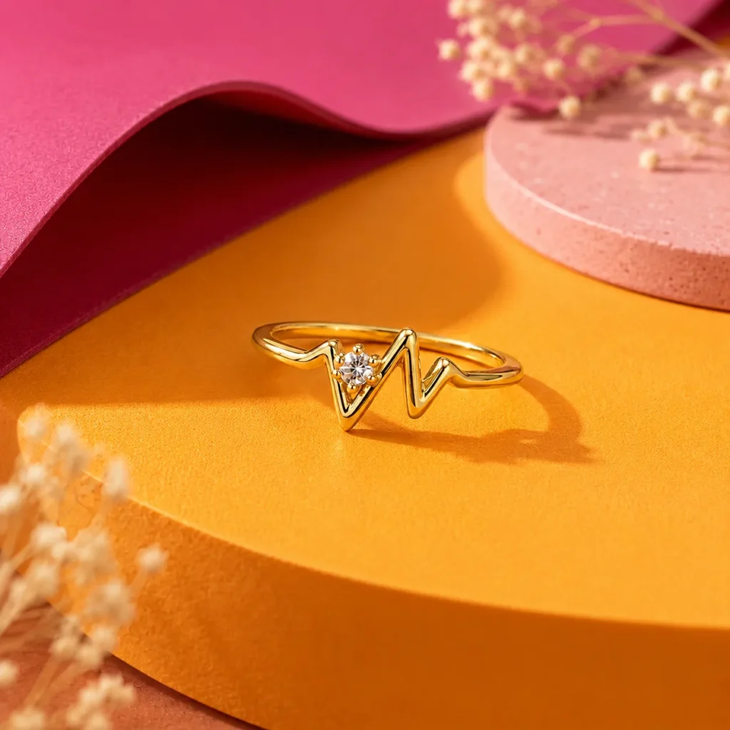 Gold-Tone Cubic Zirconia Heartbeat Wave Ring
