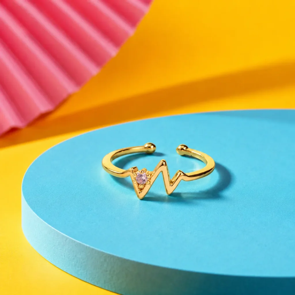 Gold-Tone Cubic Zirconia Heartbeat Wave Ring
