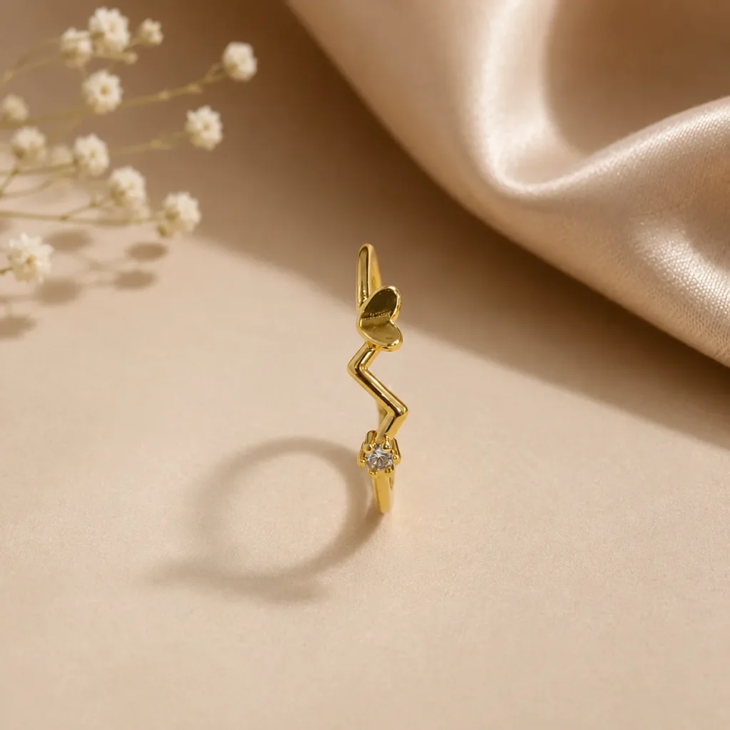 Gold-Tone Heartbeat Ring With Heart Accent