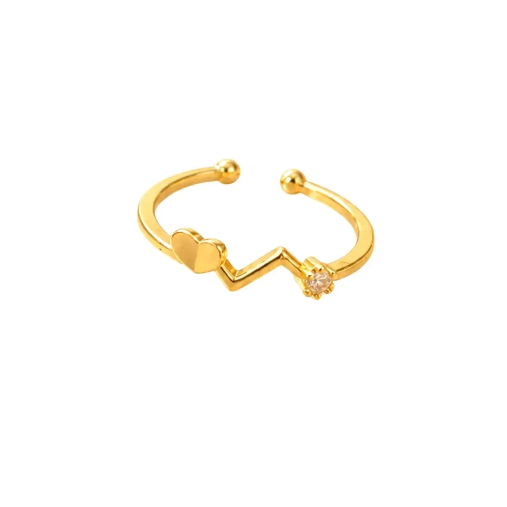 Gold-Tone Heartbeat Ring With Heart Accent