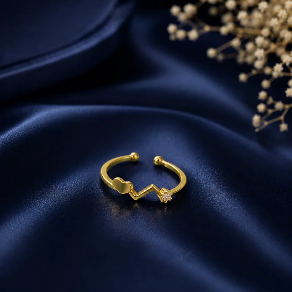 Gold-Tone Heartbeat Ring With Heart Accent