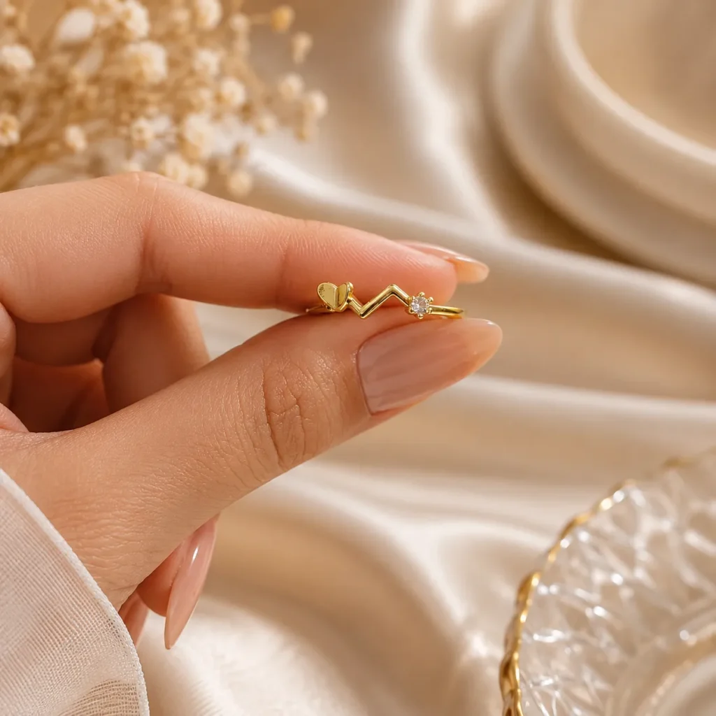Gold-Tone Heartbeat Ring With Heart Accent
