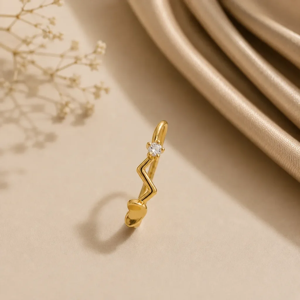 Gold-Tone Heartbeat Ring With Heart Accent