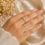 Gold-Tone Heartbeat Ring With Heart Accent