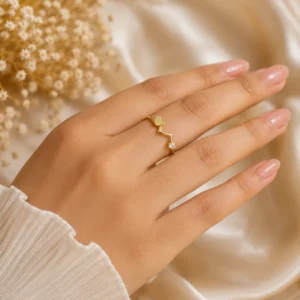 Gold-Tone Heartbeat Ring With Heart Accent