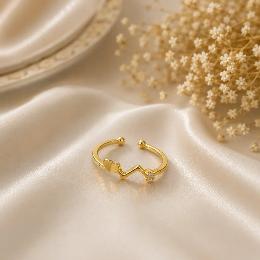 Gold-Tone Heartbeat Ring With Heart Accent