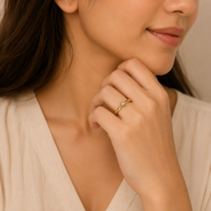 Adjustable Gold-Tone CZ Twisted Band Ring