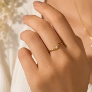 Gold-Tone Wave Cubic Zirconia Adjustable Ring