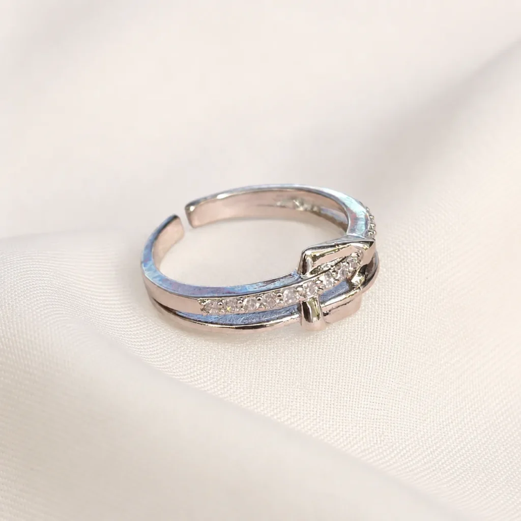 Silver-Tone Bow Knot Cubic Zirconia Ring