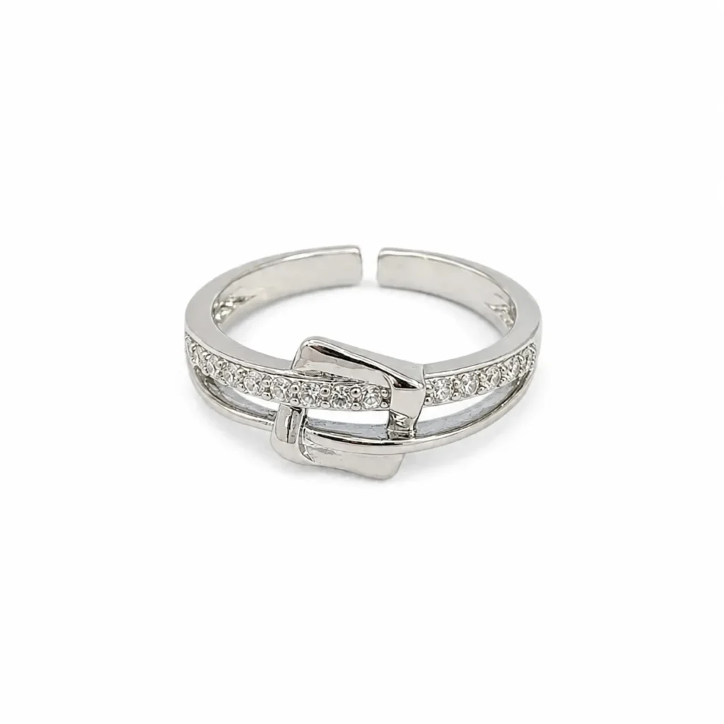 Silver-Tone Bow Knot Cubic Zirconia Ring