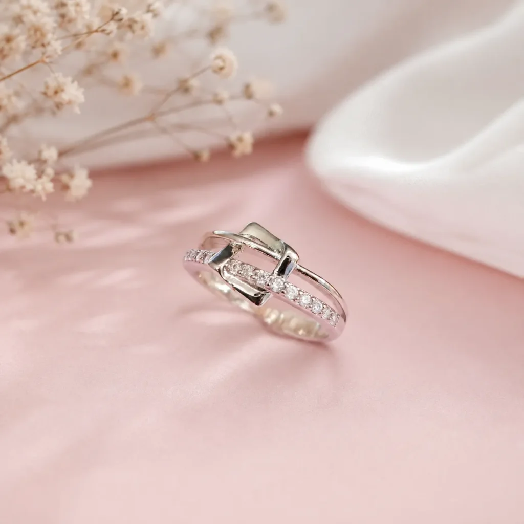 Silver-Tone Bow Knot Cubic Zirconia Ring
