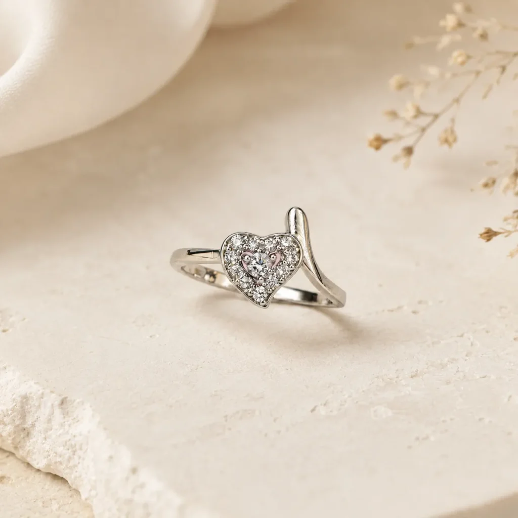 Adjustable Cubic Zirconia Heart Ring