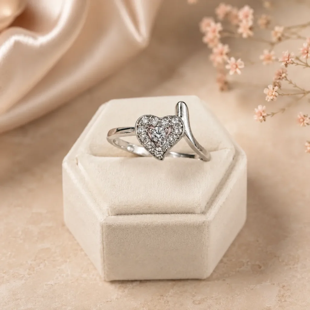 Adjustable Cubic Zirconia Heart Ring