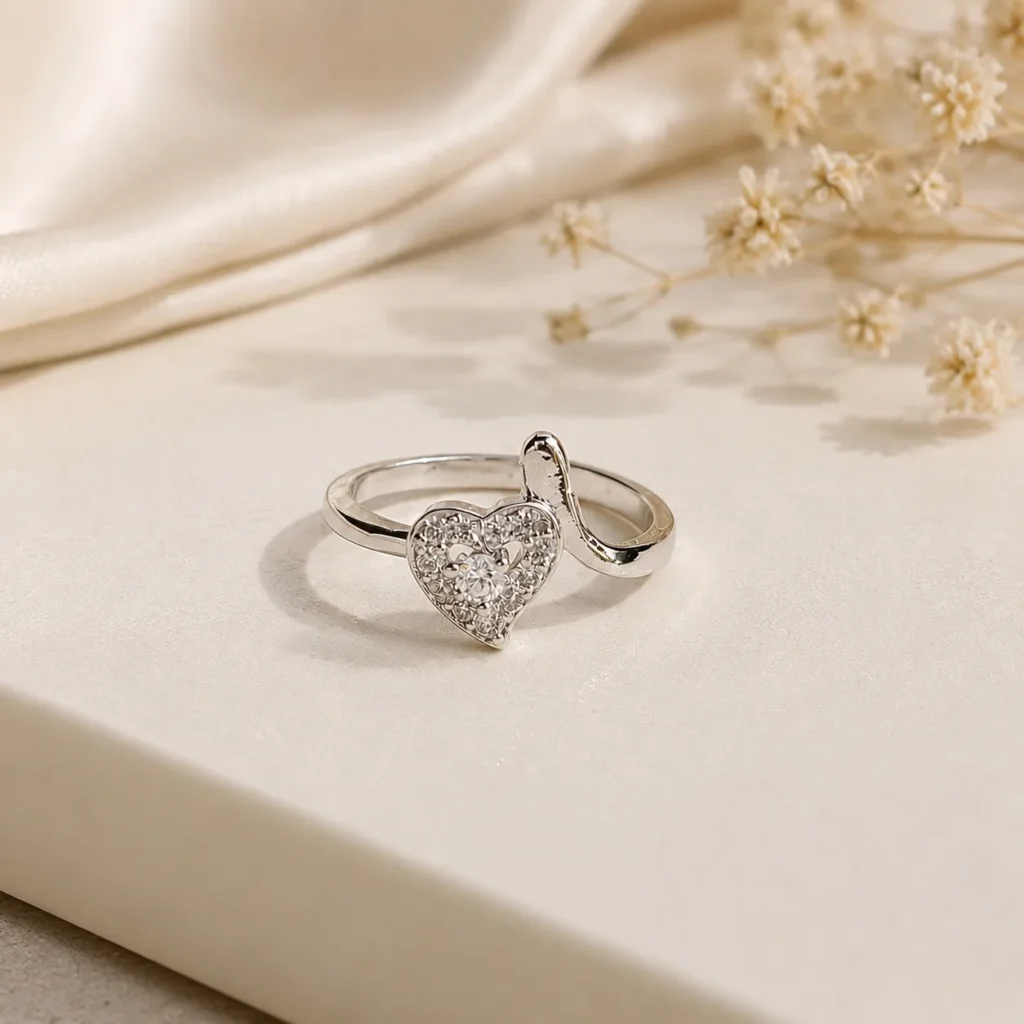 Adjustable Cubic Zirconia Heart Ring