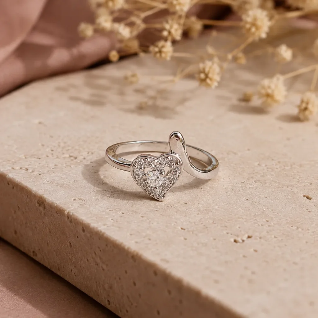 Adjustable Cubic Zirconia Heart Ring